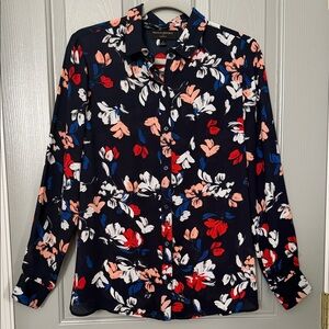 Banana Republic Navy Floral Button-Down Shirt with Red, White & Blush Accents